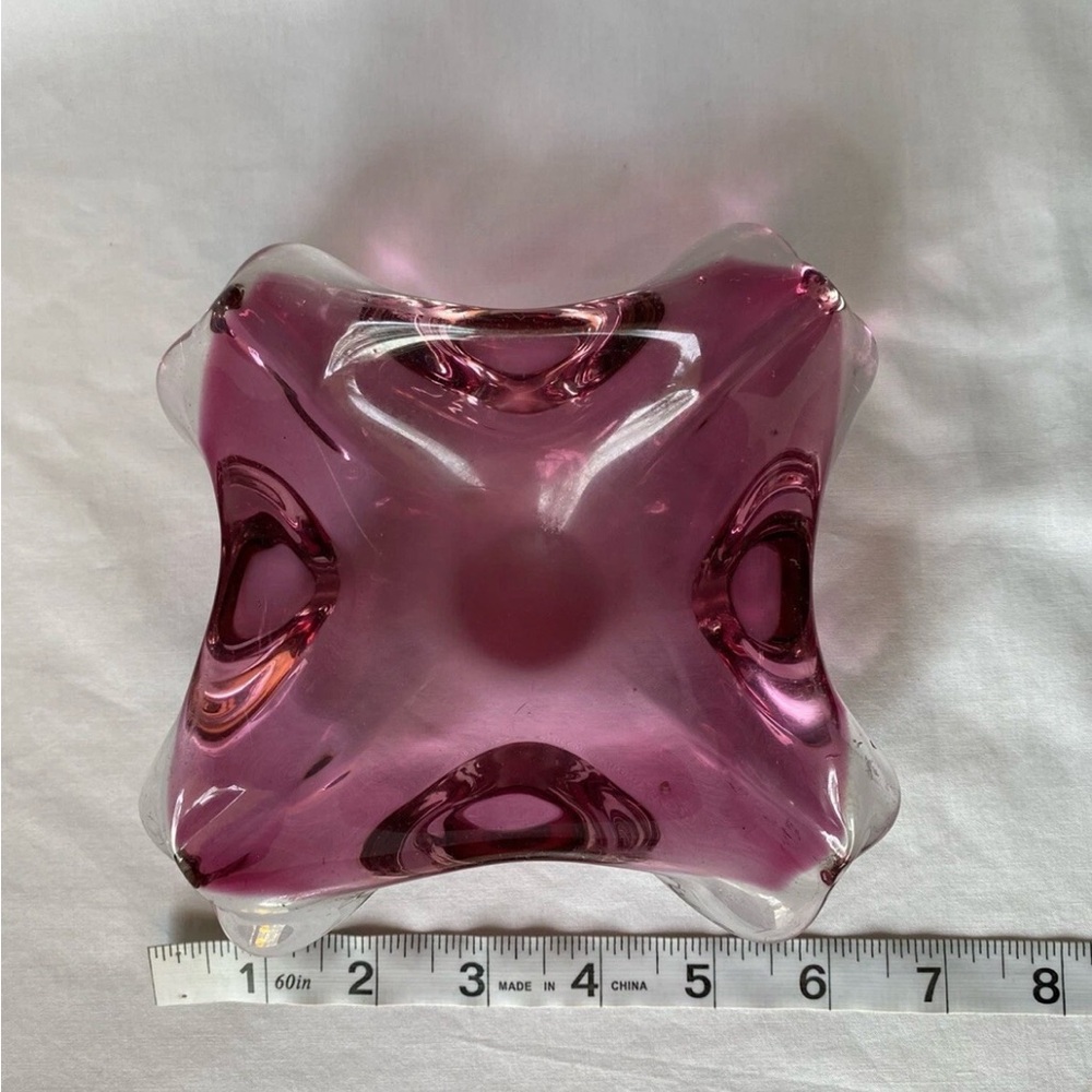 Pink and Clear Art Glass Cigar Ashtray - Picture 6 of 7